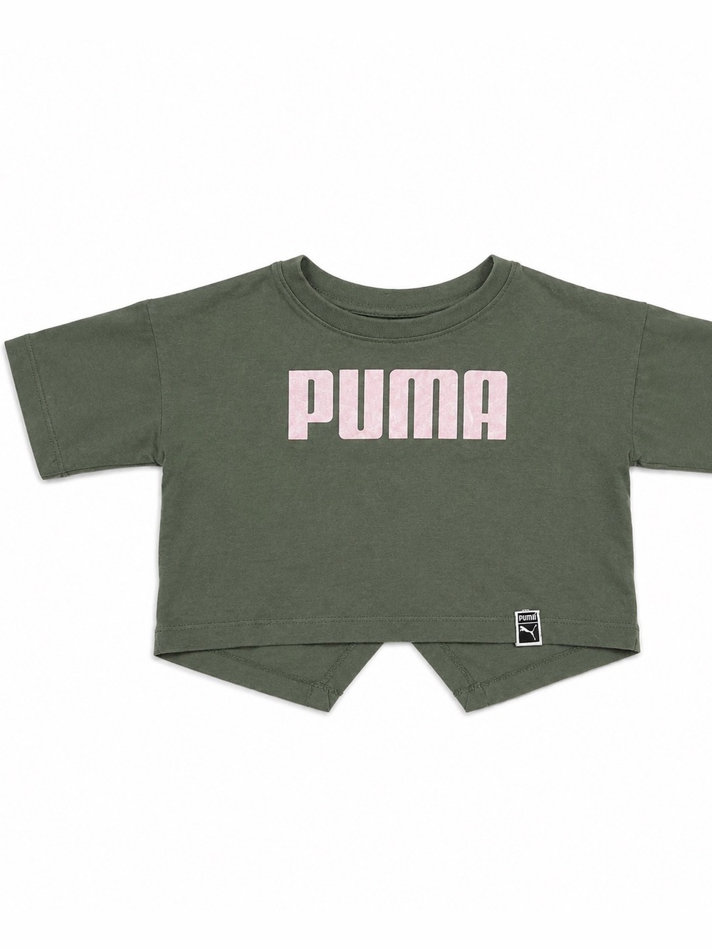 Puma Olive Green Cropped Tee with Pink Logo